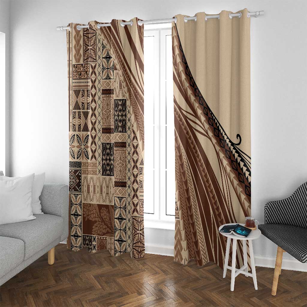 Pasifika Women's Day - Samoa Siapo Malu Tattoo Inspired Window Curtain Beige