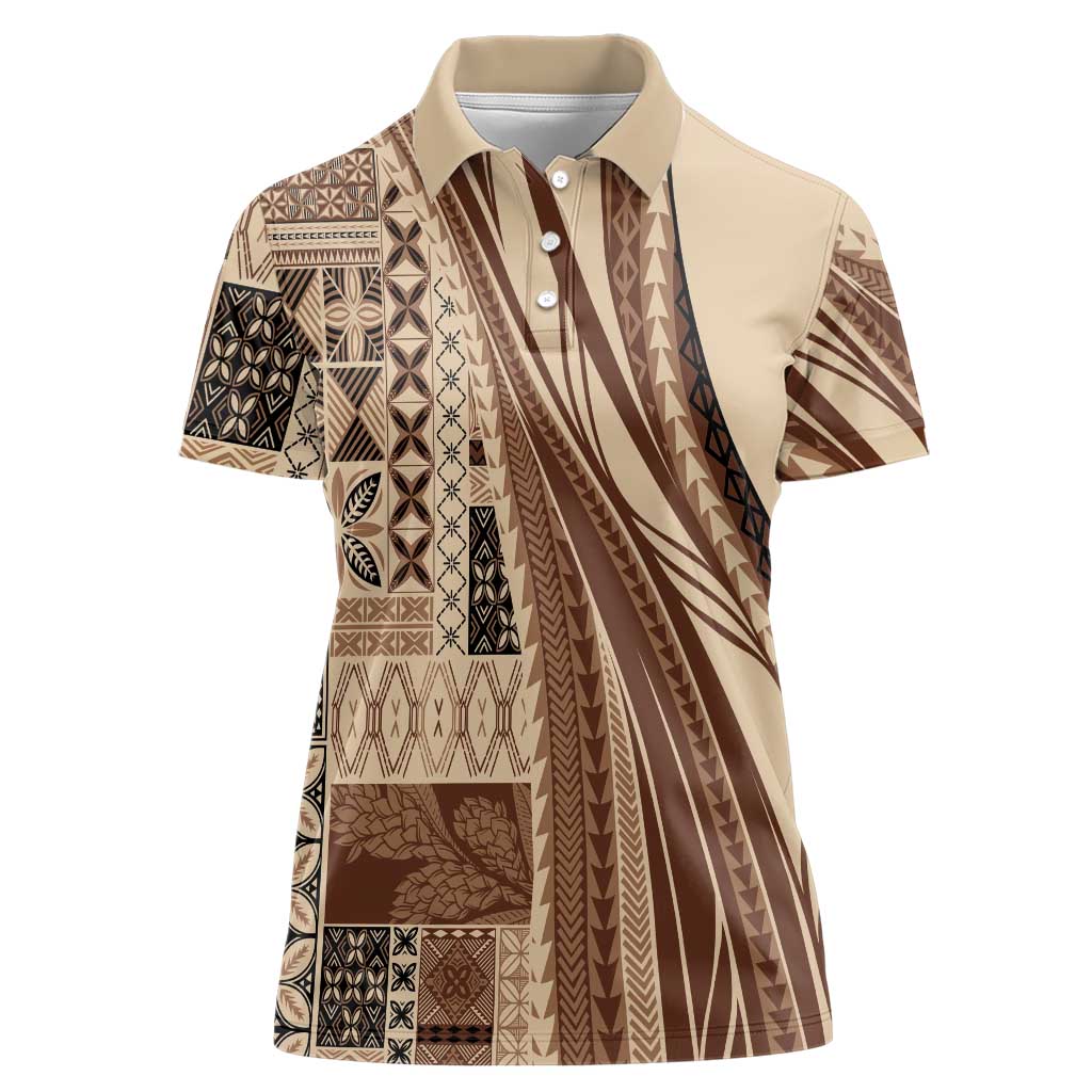 Pasifika Women's Day - Samoa Siapo Malu Tattoo Inspired Women Polo Shirt Beige LT7 Female Beige - Polynesian Pride