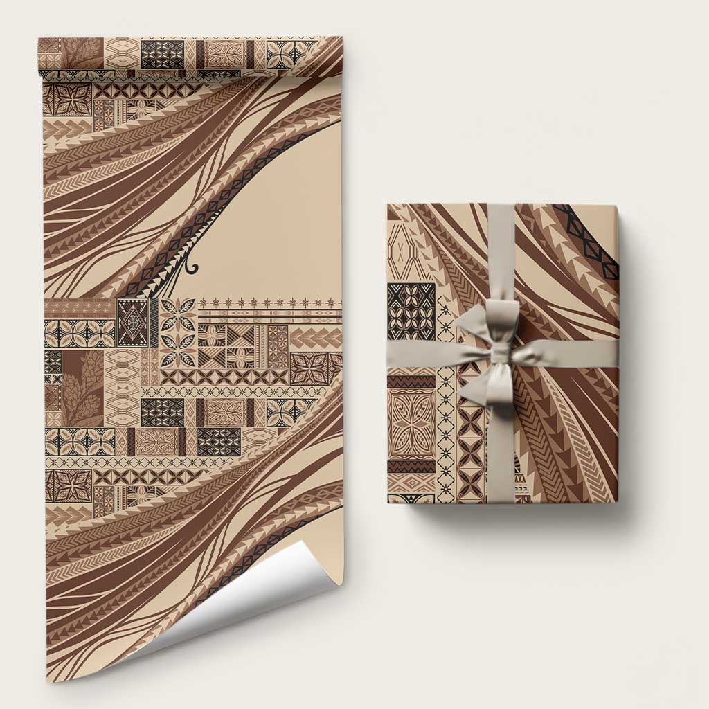 Pasifika Women's Day - Samoa Siapo Malu Tattoo Inspired Wrapping Paper Beige LT7 58" × 23" Beige - Polynesian Pride