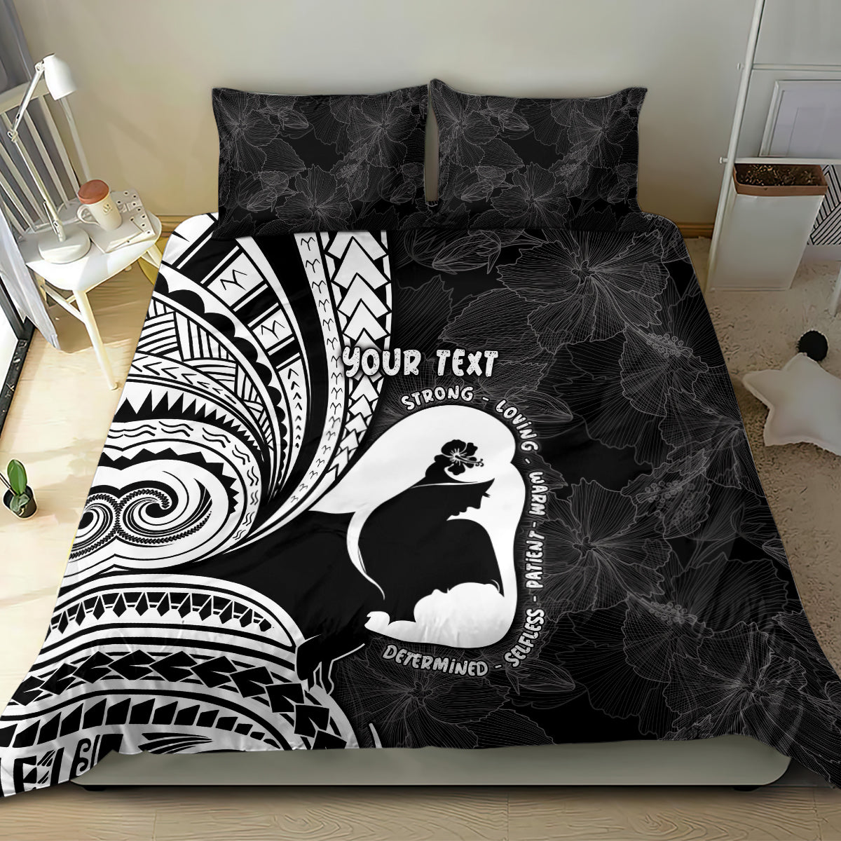 Mother's Day Bedding Set Polynesia Vintage Hibiscus - Black