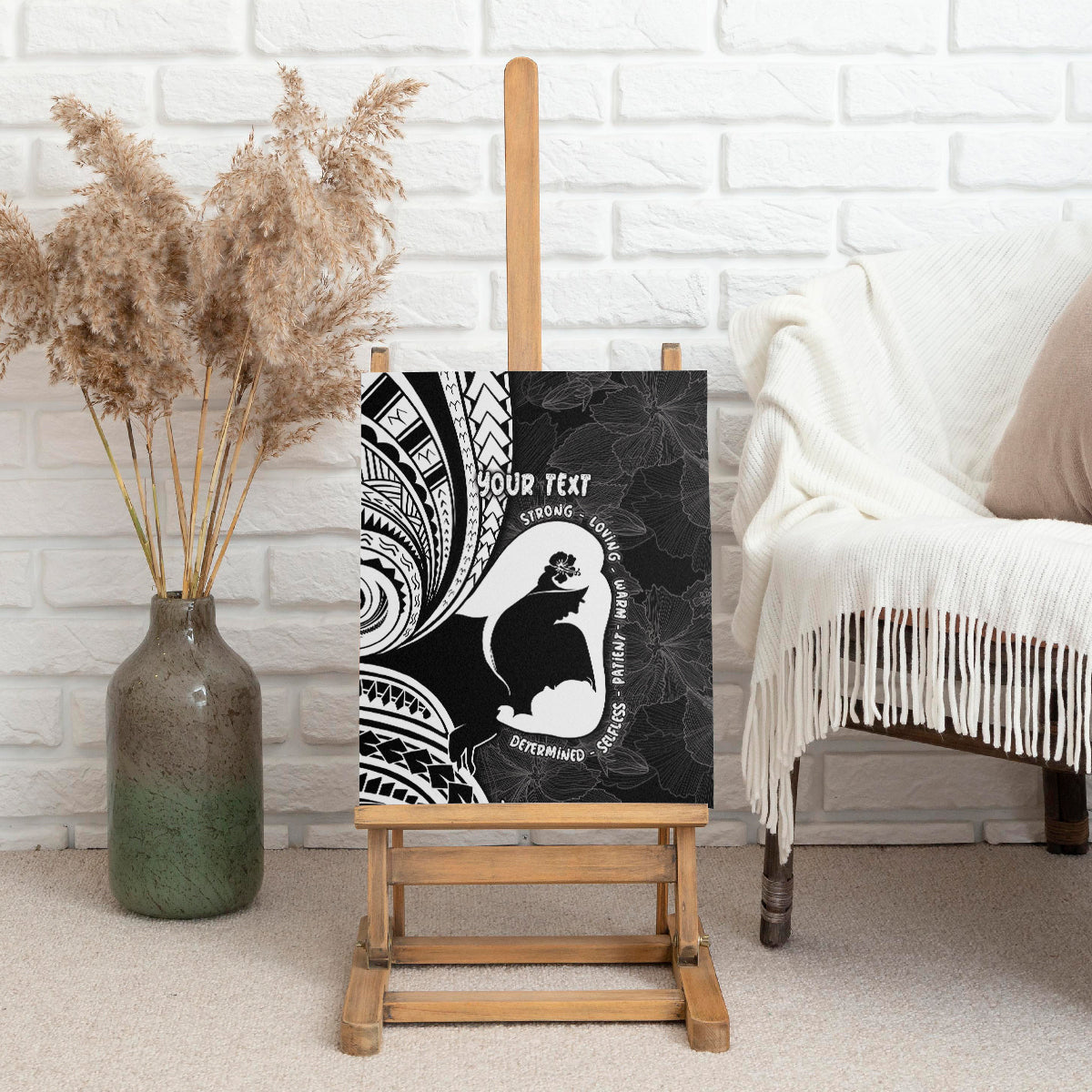 Mother's Day Canvas Wall Art Polynesia Vintage Hibiscus - Black