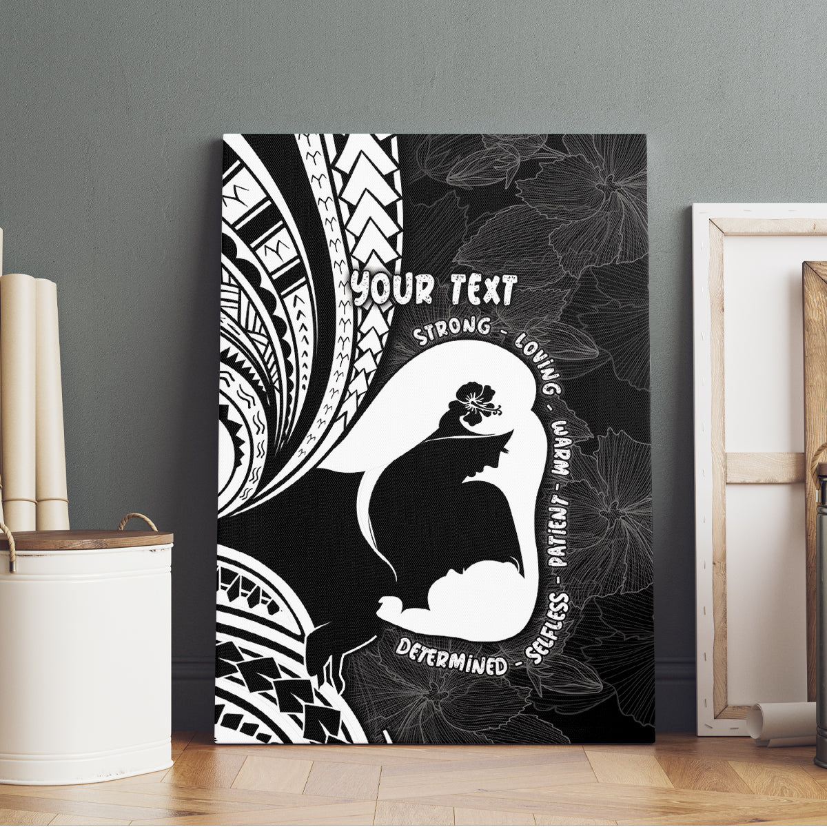 Mother's Day Canvas Wall Art Polynesia Vintage Hibiscus - Black