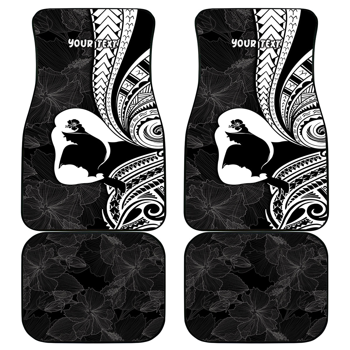 Mother's Day Car Mats Polynesia Vintage Hibiscus - Black