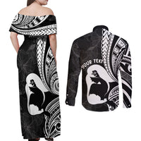 Mother's Day Couples Matching Off Shoulder Maxi Dress and Long Sleeve Button Shirt Polynesia Vintage Hibiscus - Black LT7 - Polynesian Pride
