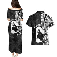 Mother's Day Couples Matching Puletasi and Hawaiian Shirt Polynesia Vintage Hibiscus - Black