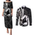 Mother's Day Couples Matching Puletasi and Long Sleeve Button Shirt Polynesia Vintage Hibiscus - Black