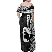 Mother's Day Family Matching Off Shoulder Maxi Dress and Hawaiian Shirt Polynesia Vintage Hibiscus - Black