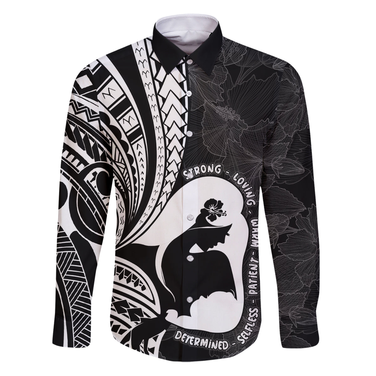 Mother's Day Family Matching Puletasi and Hawaiian Shirt Polynesia Vintage Hibiscus - Black LT7 Dad's Shirt - Long Sleeve Black - Polynesian Pride