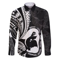 Mother's Day Family Matching Puletasi and Hawaiian Shirt Polynesia Vintage Hibiscus - Black LT7 Dad's Shirt - Long Sleeve Black - Polynesian Pride