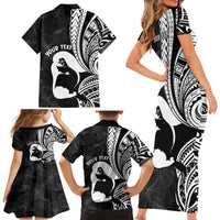 Mother's Day Family Matching Short Sleeve Bodycon Dress and Hawaiian Shirt Polynesia Vintage Hibiscus - Black