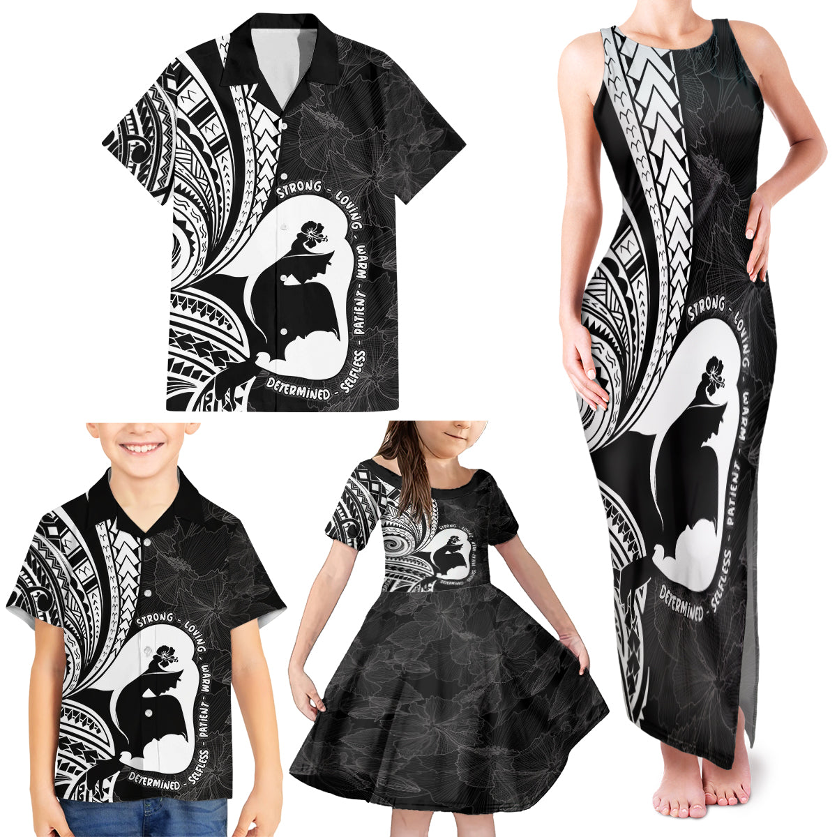 Mother's Day Family Matching Tank Maxi Dress and Hawaiian Shirt Polynesia Vintage Hibiscus - Black LT7 - Polynesian Pride