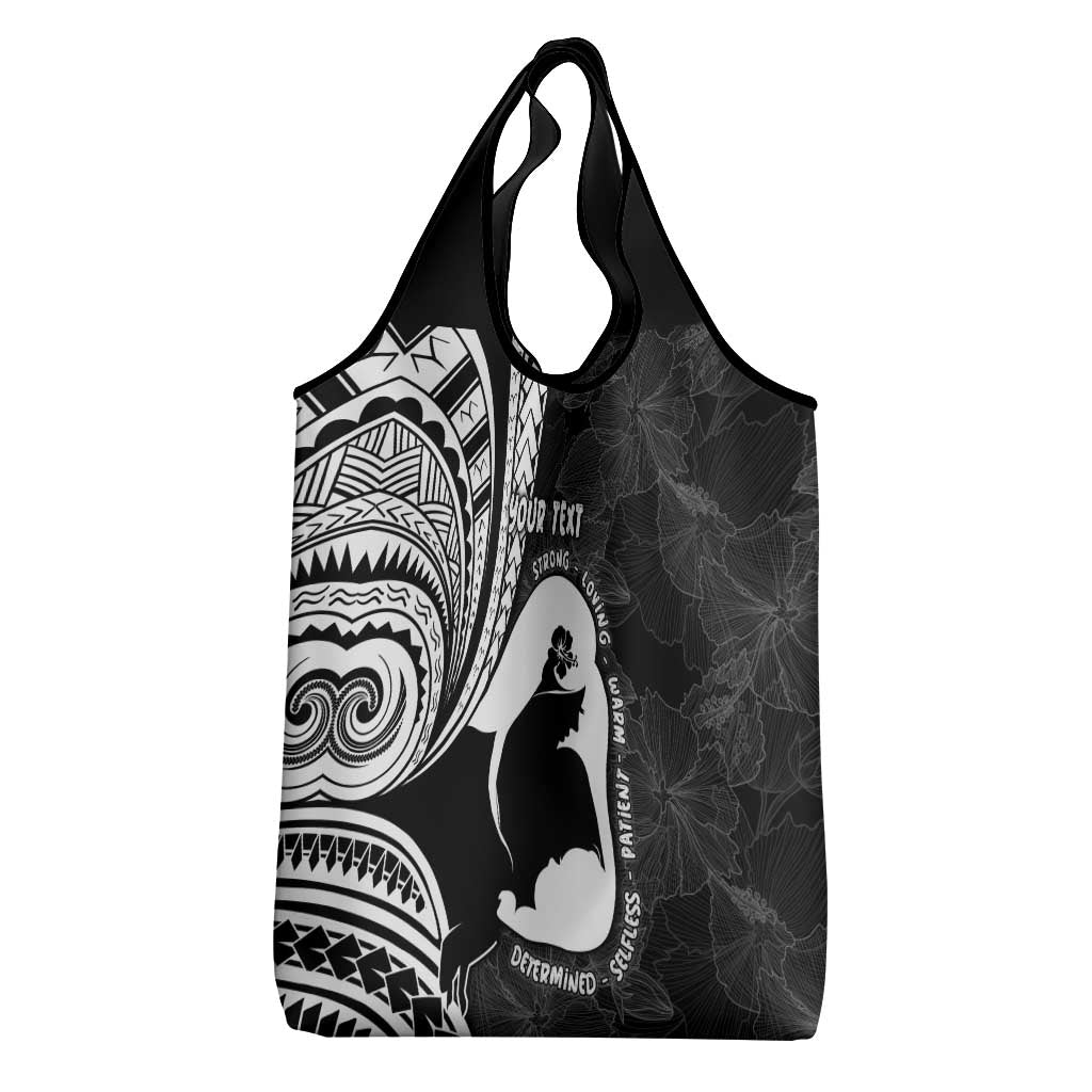 Mother's Day Grocery Bag Polynesia Vintage Hibiscus - Black