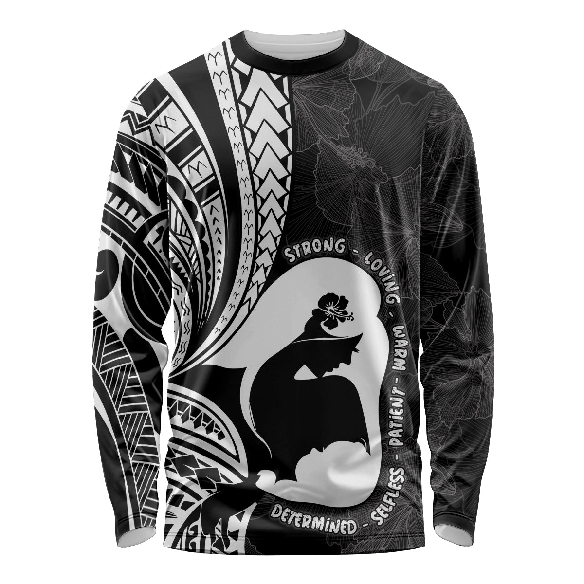 Mother's Day Long Sleeve Shirt Polynesia Vintage Hibiscus - Black LT7 Unisex Black - Polynesian Pride