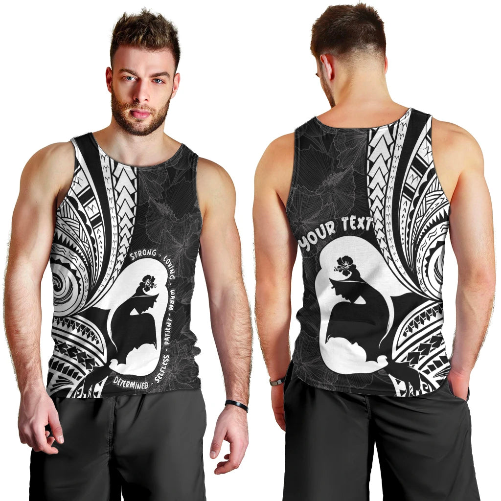 Mother's Day Men Tank Top Polynesia Vintage Hibiscus - Black