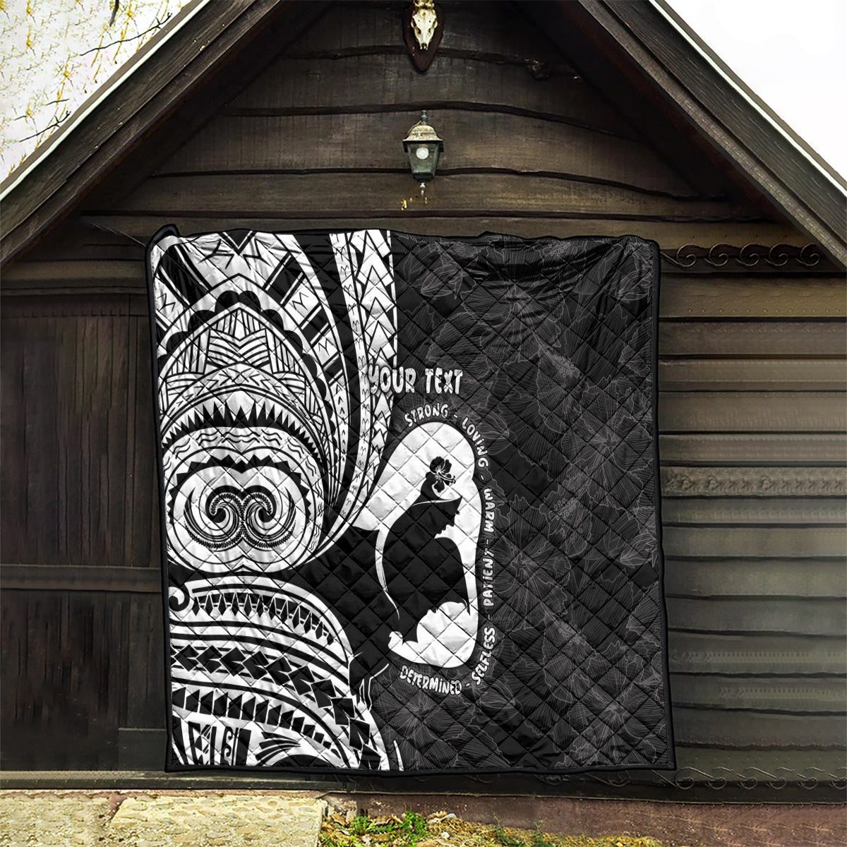 Mother's Day Quilt Polynesia Vintage Hibiscus - Black