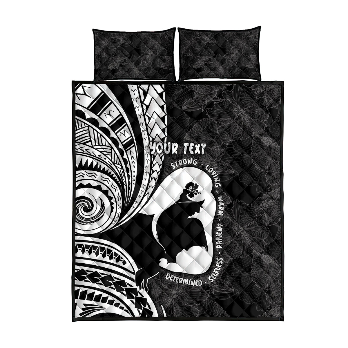 Mother's Day Quilt Bed Set Polynesia Vintage Hibiscus - Black