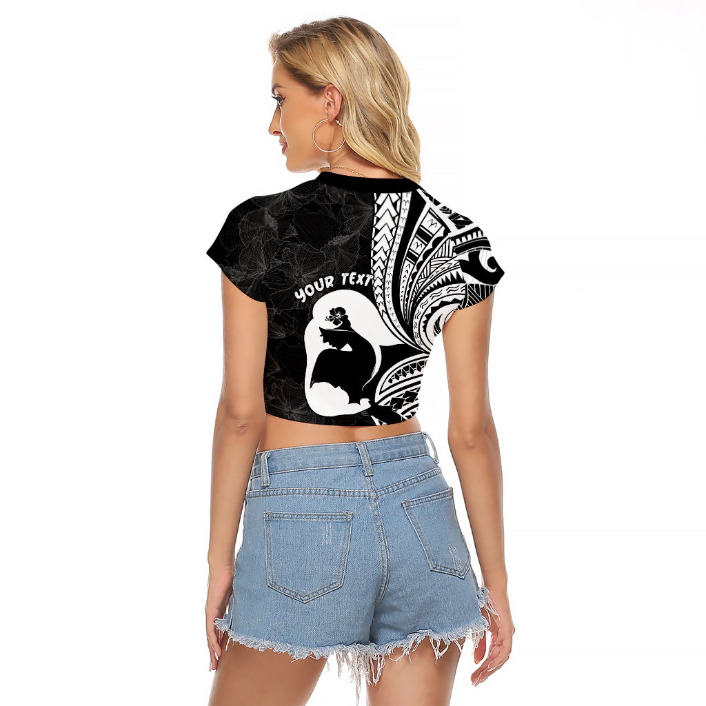 Mother's Day Raglan Cropped T Shirt Polynesia Vintage Hibiscus - Black