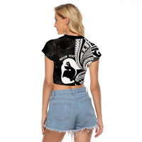 Mother's Day Raglan Cropped T Shirt Polynesia Vintage Hibiscus - Black