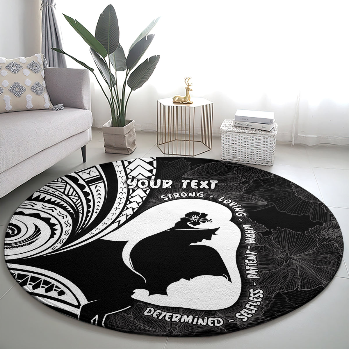 Mother's Day Round Carpet Polynesia Vintage Hibiscus - Black LT7 - Polynesian Pride