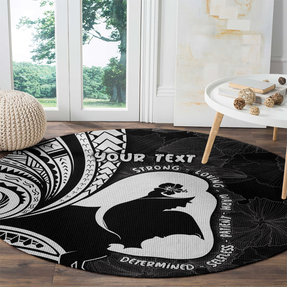 Mother's Day Round Carpet Polynesia Vintage Hibiscus - Black LT7 - Polynesian Pride