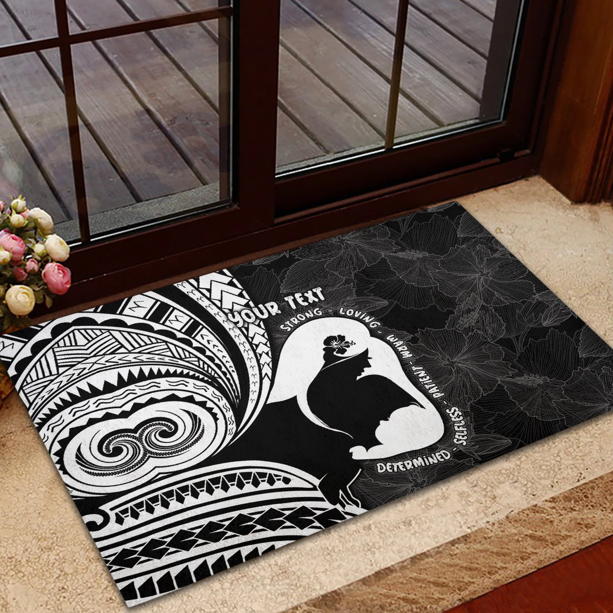 Mother's Day Rubber Doormat Polynesia Vintage Hibiscus - Black LT7 - Polynesian Pride
