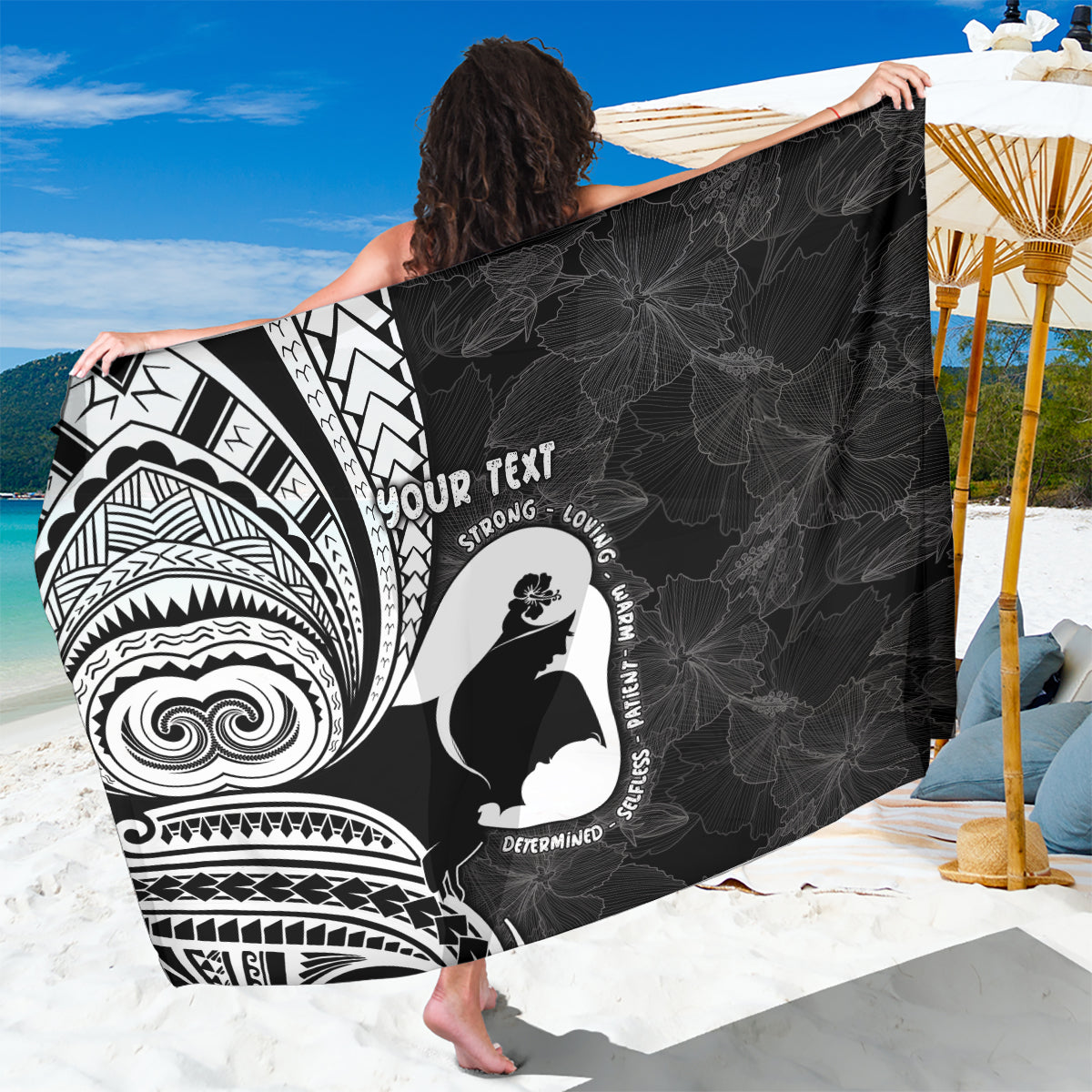 Mother's Day Sarong Polynesia Vintage Hibiscus - Black