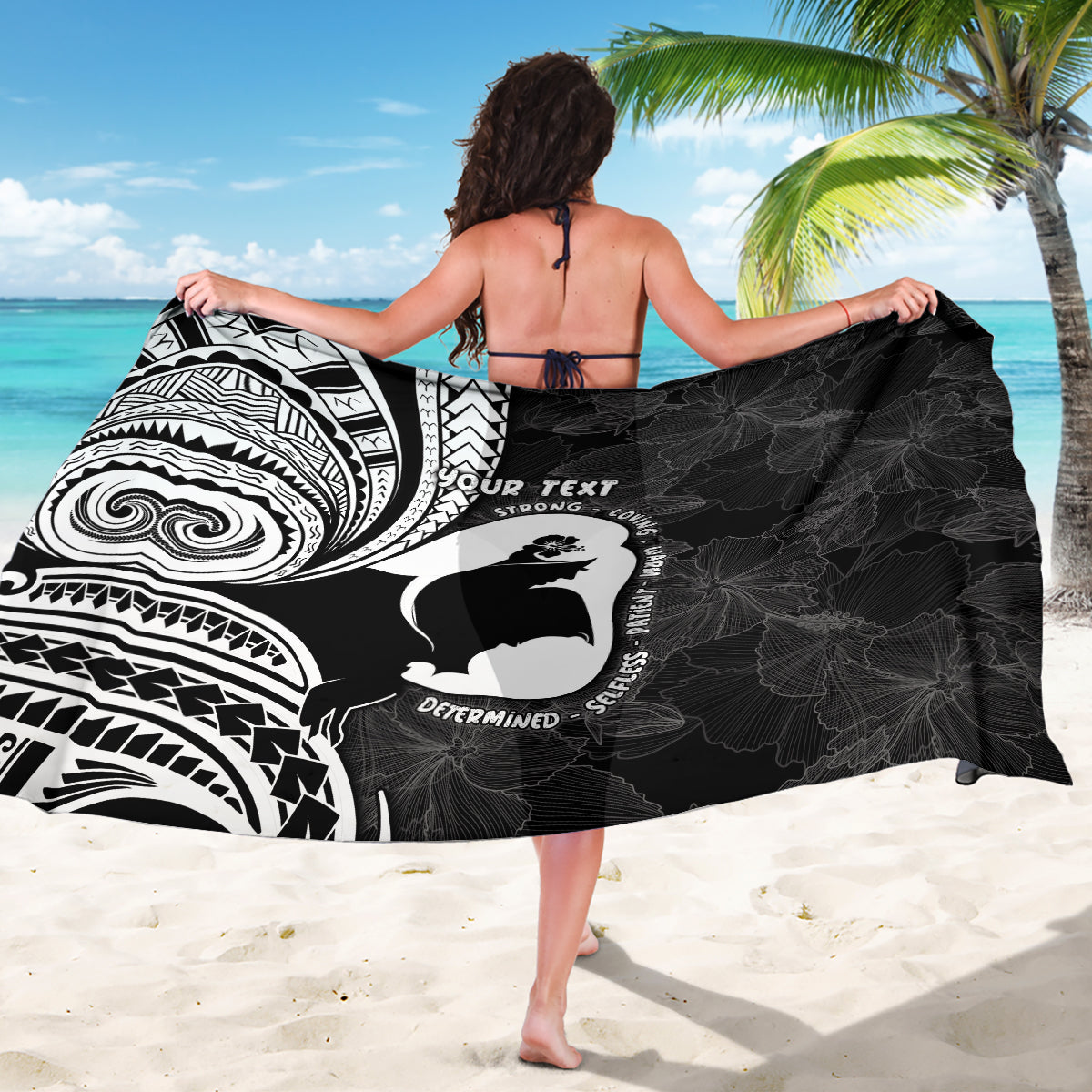 Mother's Day Sarong Polynesia Vintage Hibiscus - Black
