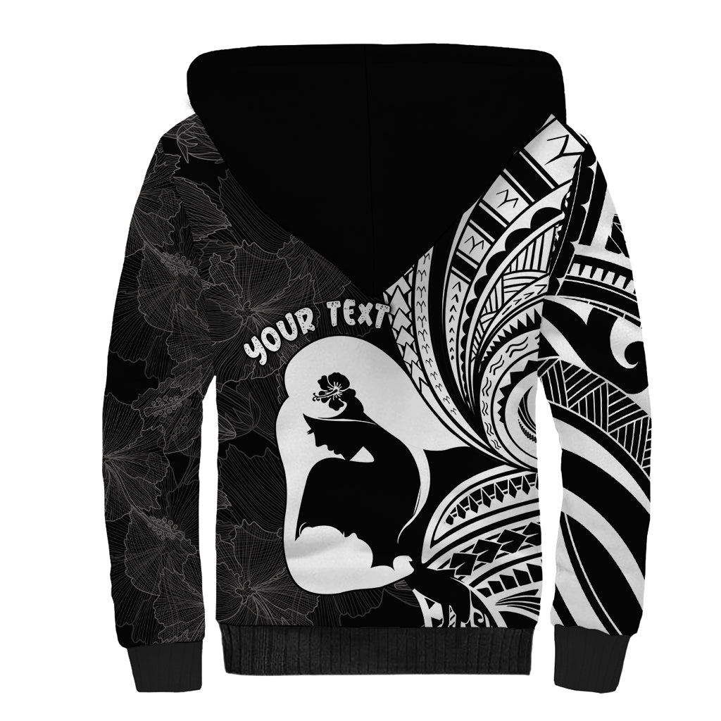 Mother's Day Sherpa Hoodie Polynesia Vintage Hibiscus - Black