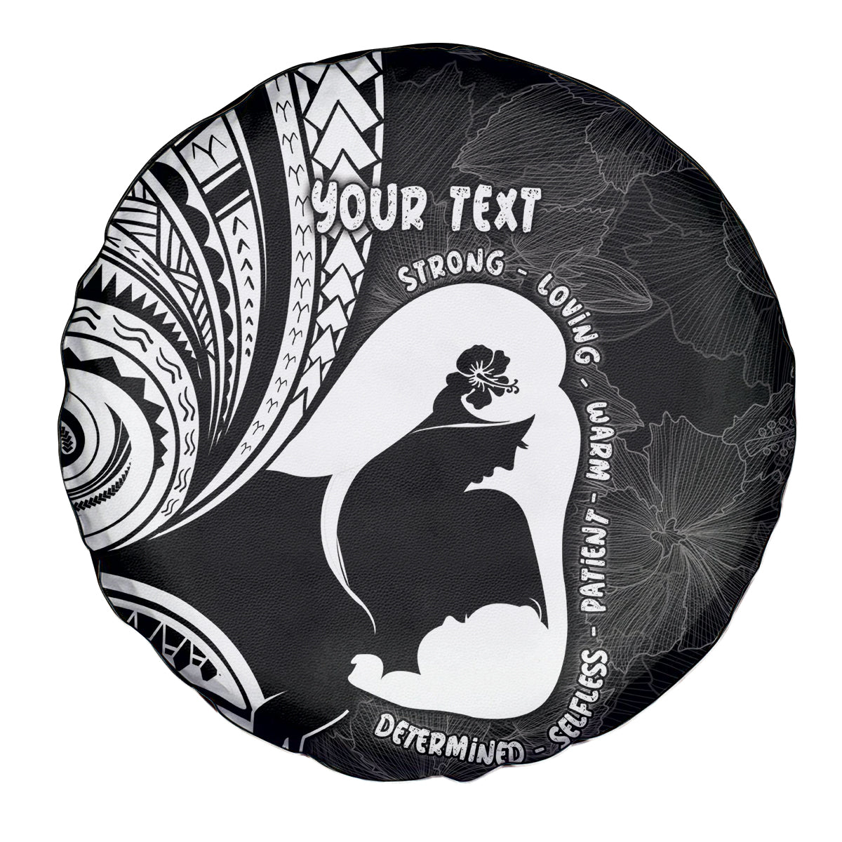 Mother's Day Spare Tire Cover Polynesia Vintage Hibiscus - Black
