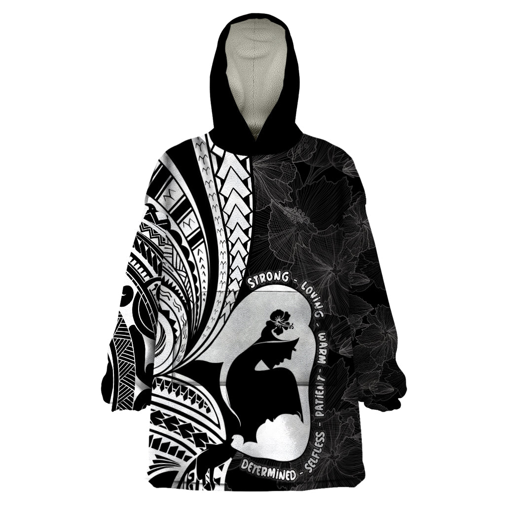 Mother's Day Wearable Blanket Hoodie Polynesia Vintage Hibiscus - Black LT7 One Size Black - Polynesian Pride
