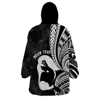Mother's Day Wearable Blanket Hoodie Polynesia Vintage Hibiscus - Black