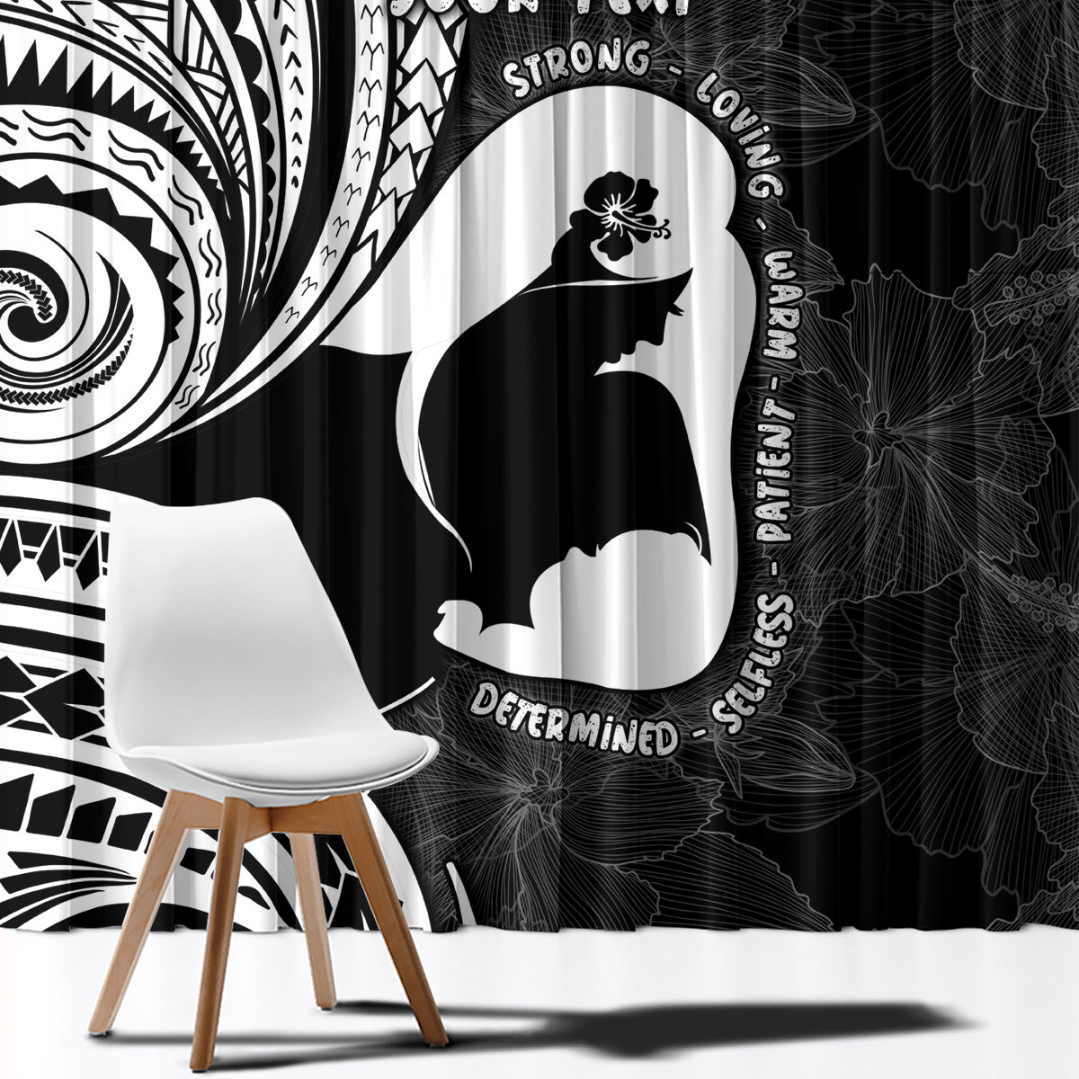 Mother's Day Window Curtain Polynesia Vintage Hibiscus - Black LT7 - Polynesian Pride