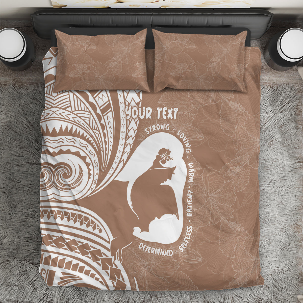 Mother's Day Bedding Set Polynesia Vintage Hibiscus - Brown