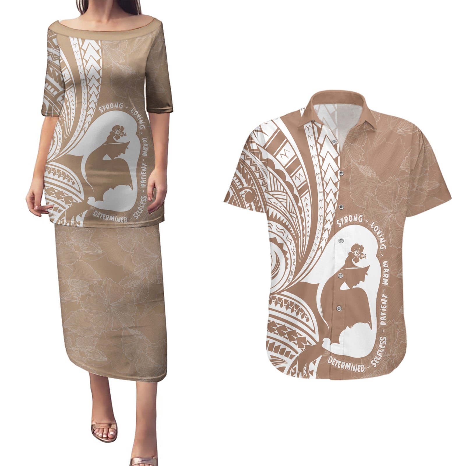 Mother's Day Couples Matching Puletasi and Hawaiian Shirt Polynesia Vintage Hibiscus - Brown LT7 Brown - Polynesian Pride