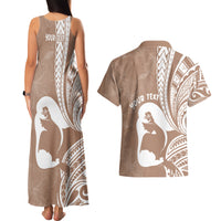 Mother's Day Couples Matching Tank Maxi Dress and Hawaiian Shirt Polynesia Vintage Hibiscus - Brown