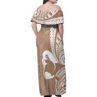 Mother's Day Family Matching Off Shoulder Maxi Dress and Hawaiian Shirt Polynesia Vintage Hibiscus - Brown