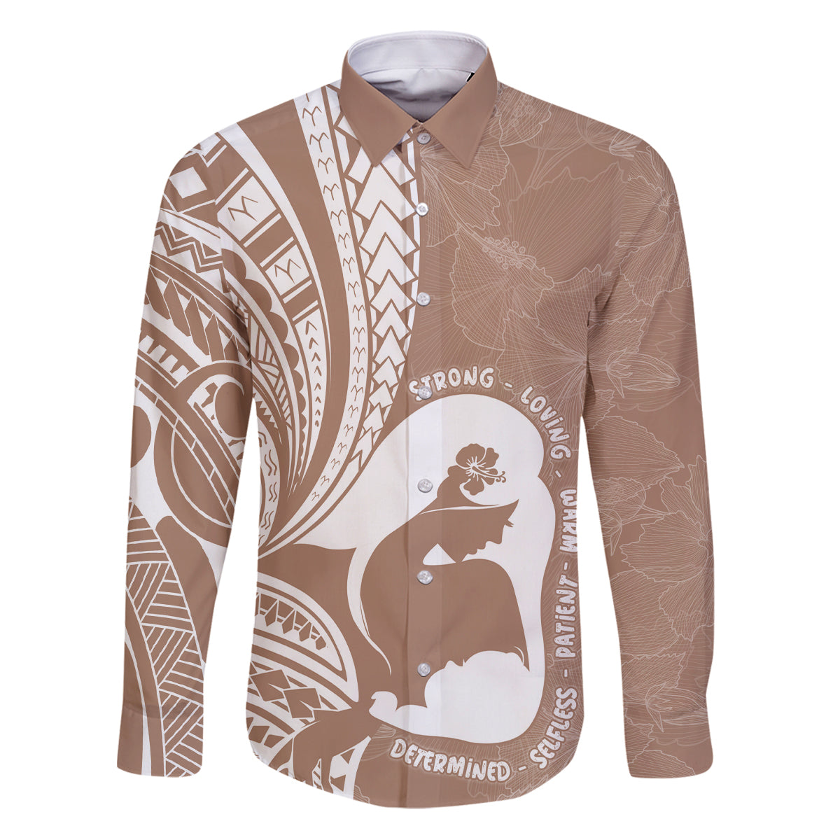 Mother's Day Family Matching Puletasi and Hawaiian Shirt Polynesia Vintage Hibiscus - Brown LT7 Dad's Shirt - Long Sleeve Brown - Polynesian Pride
