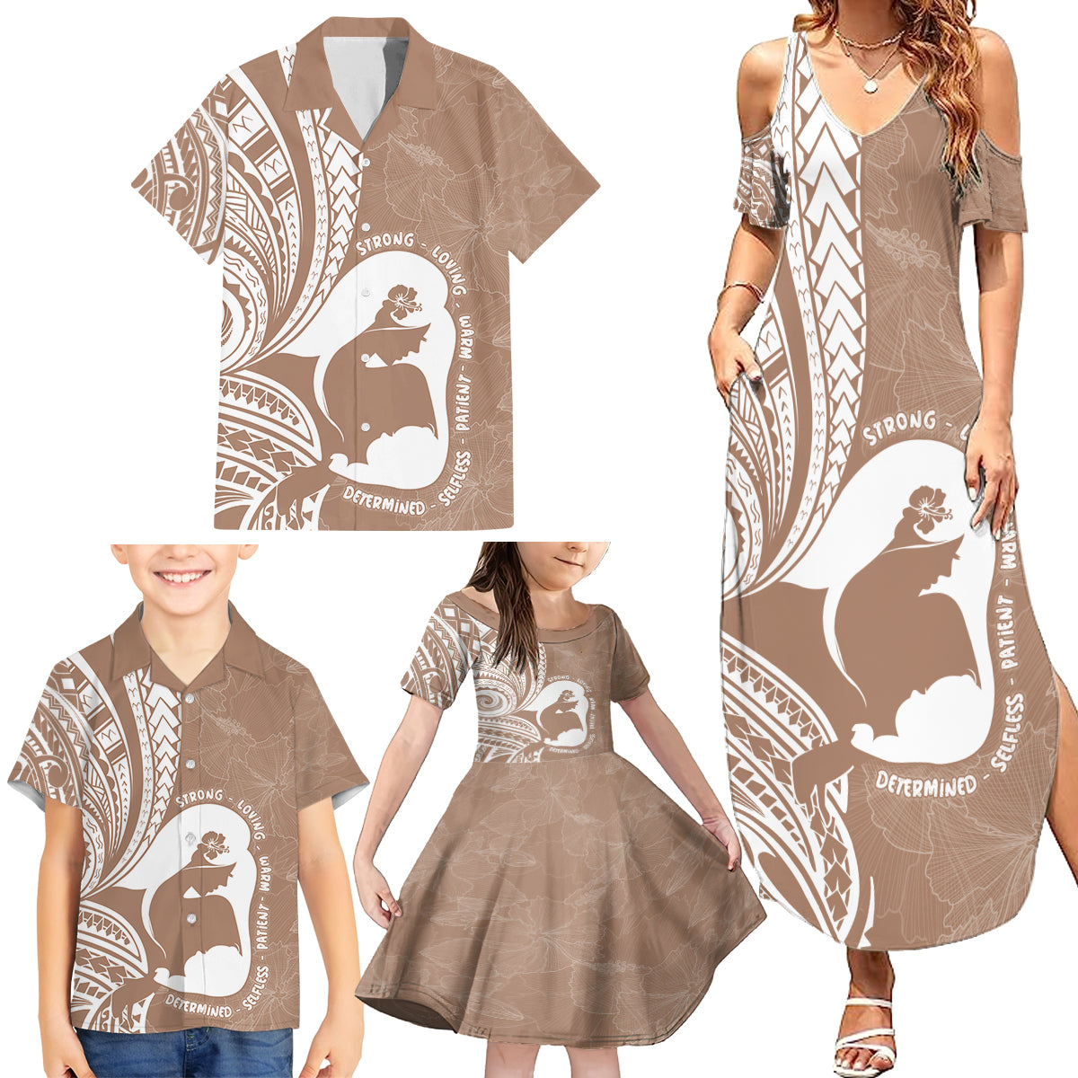 Mother's Day Family Matching Summer Maxi Dress and Hawaiian Shirt Polynesia Vintage Hibiscus - Brown LT7 - Polynesian Pride
