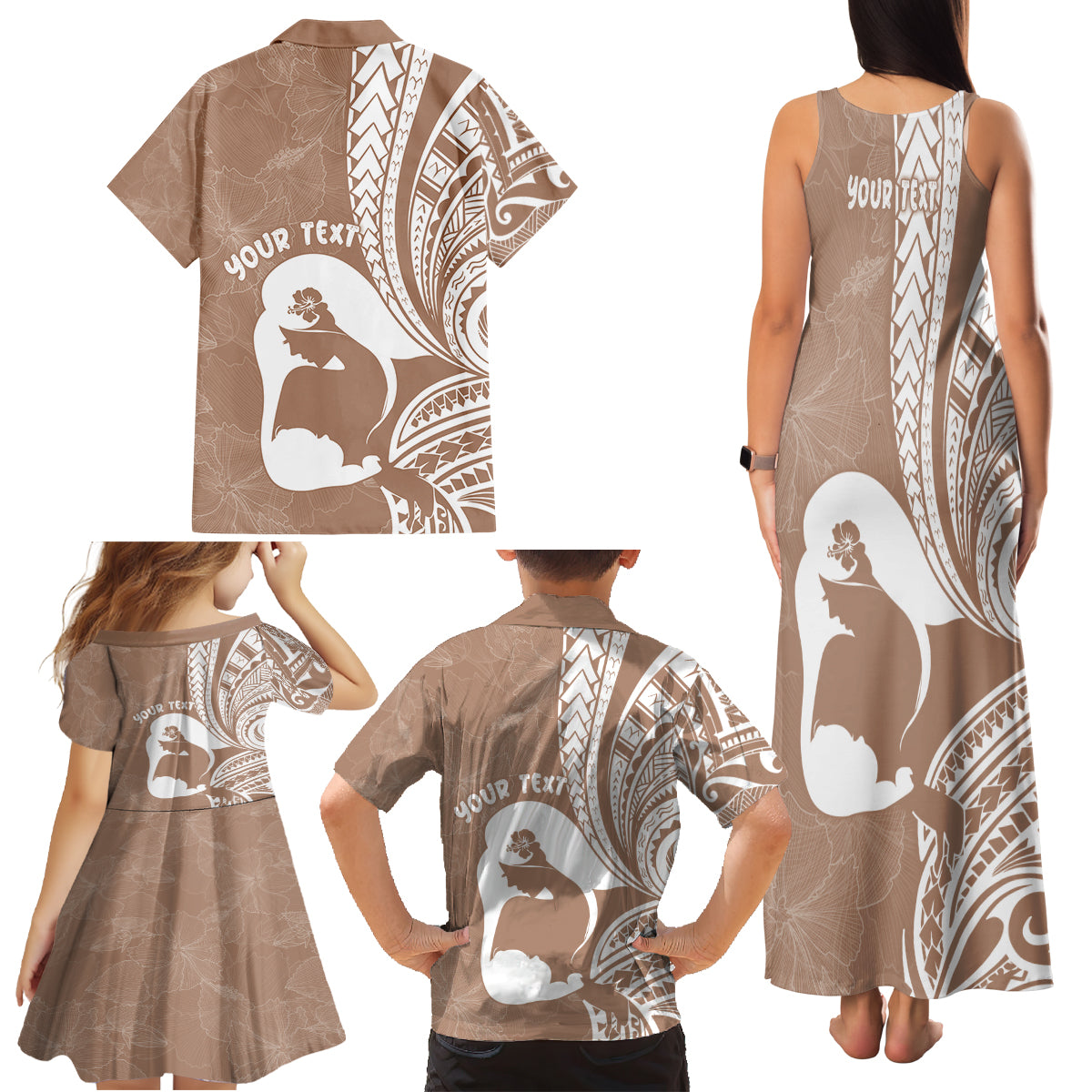 Mother's Day Family Matching Tank Maxi Dress and Hawaiian Shirt Polynesia Vintage Hibiscus - Brown
