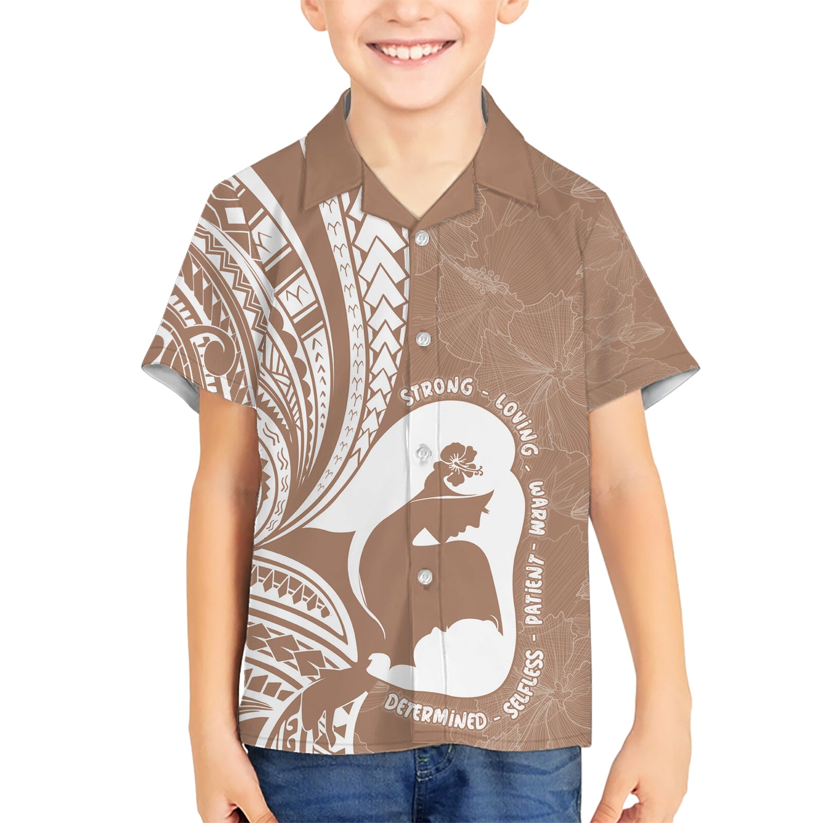 Mother's Day Kid Hawaiian Shirt Polynesia Vintage Hibiscus - Brown LT7 Kid Brown - Polynesian Pride