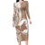 Mother's Day Long Sleeve Bodycon Dress Polynesia Vintage Hibiscus - Brown