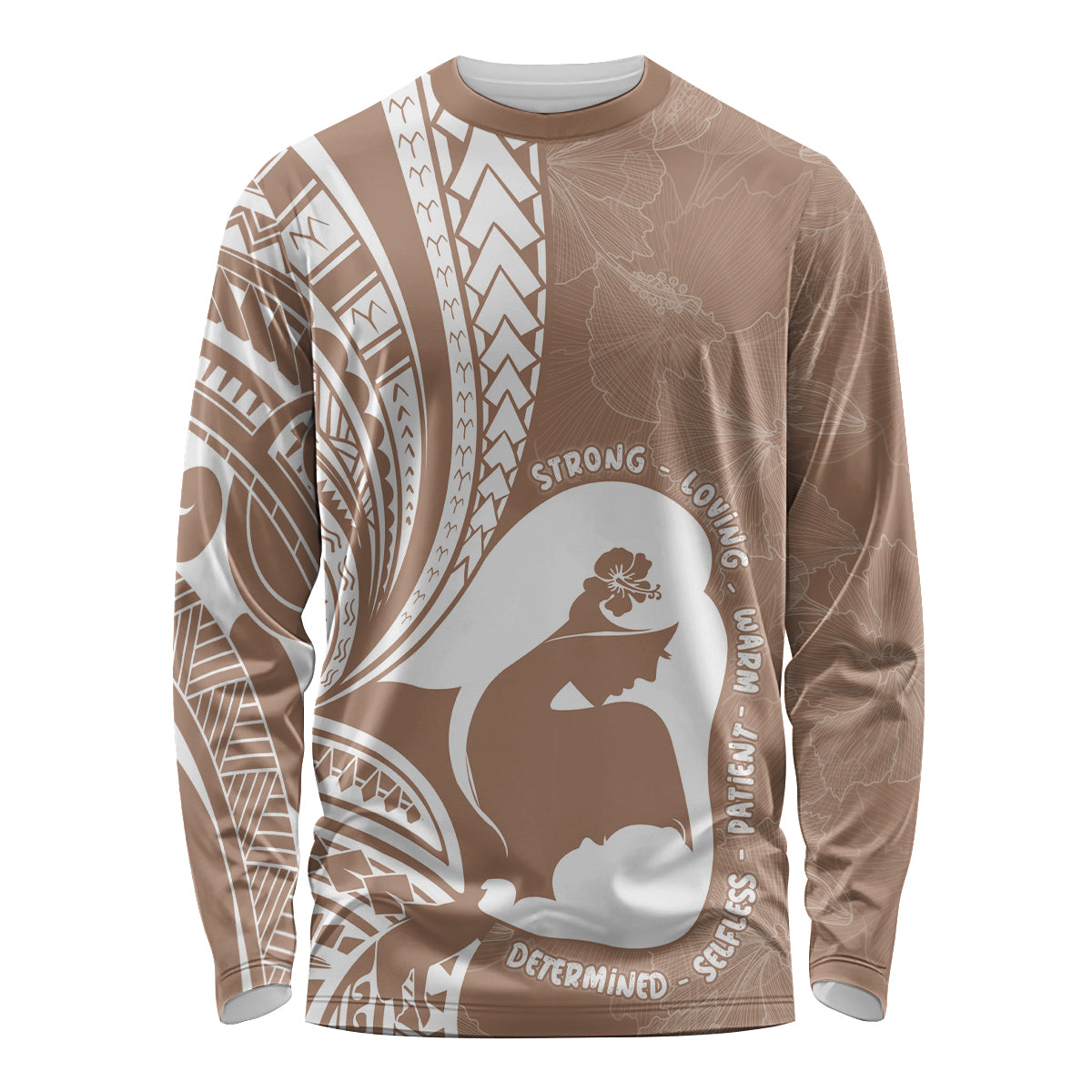 Mother's Day Long Sleeve Shirt Polynesia Vintage Hibiscus - Brown LT7 Unisex Brown - Polynesian Pride