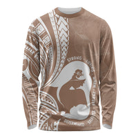 Mother's Day Long Sleeve Shirt Polynesia Vintage Hibiscus - Brown LT7 Unisex Brown - Polynesian Pride