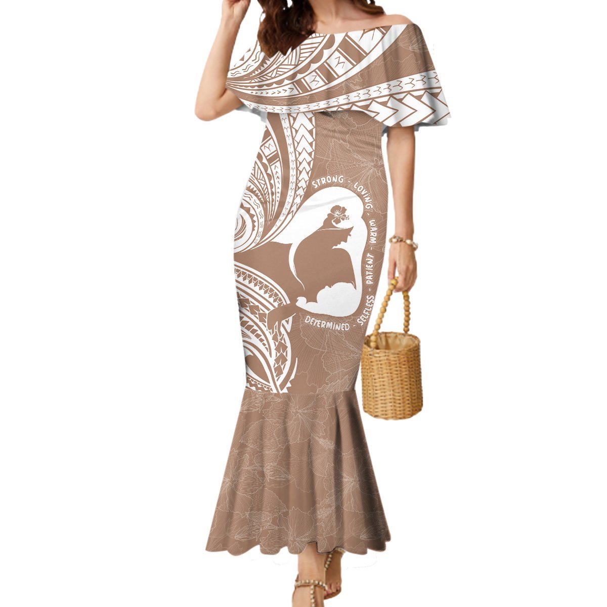 Mother's Day Mermaid Dress Polynesia Vintage Hibiscus - Brown LT7 Women Brown - Polynesian Pride