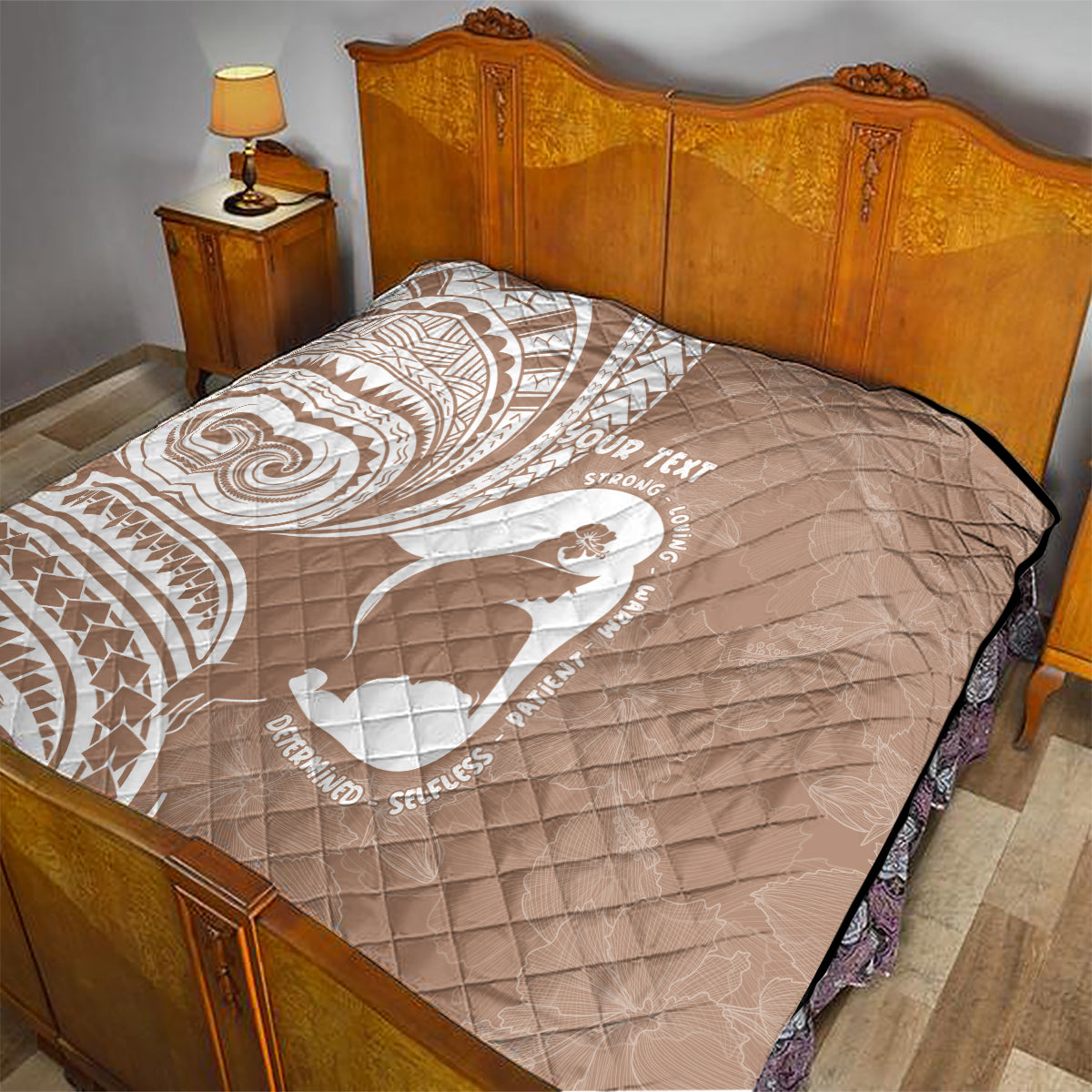 Mother's Day Quilt Polynesia Vintage Hibiscus - Brown