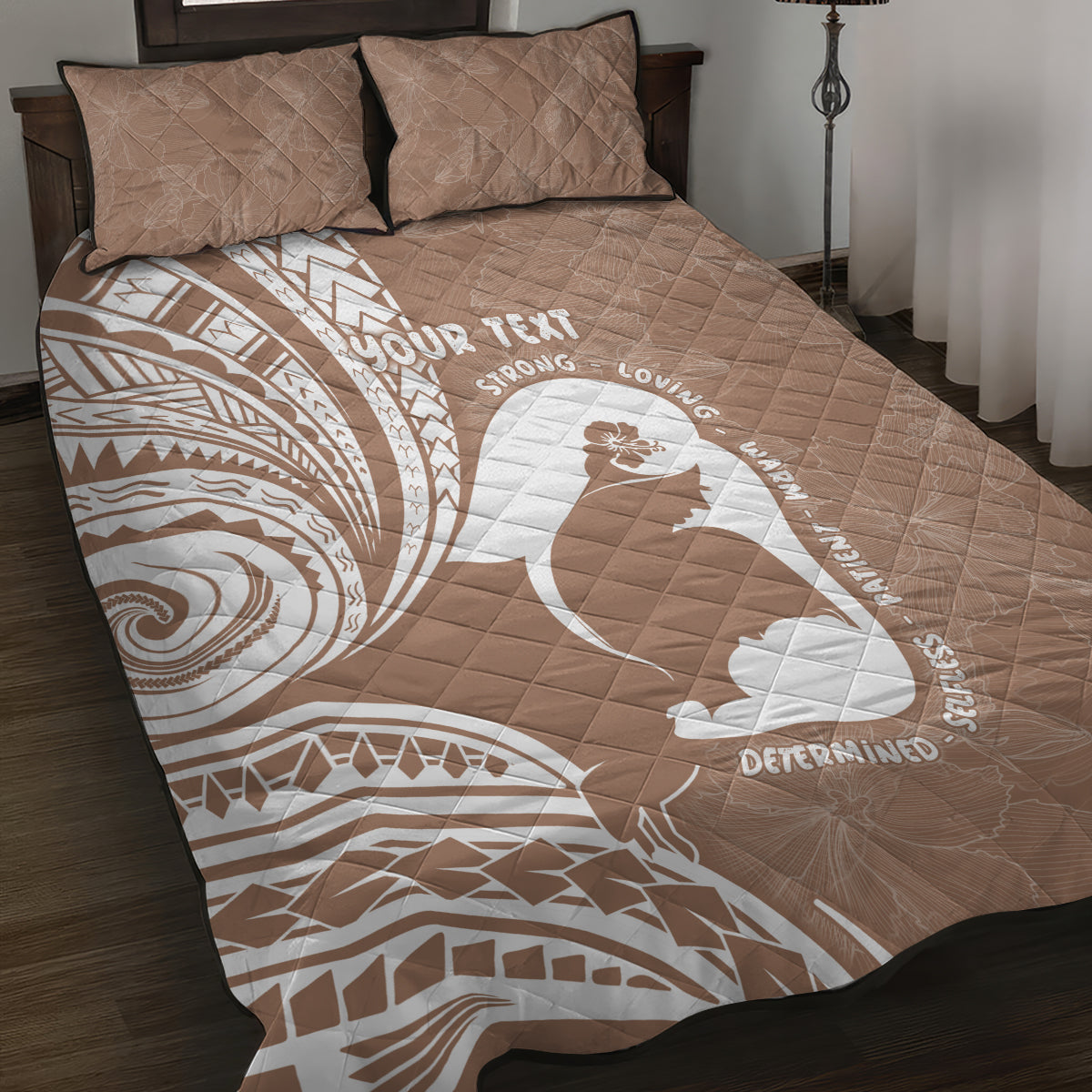 Mother's Day Quilt Bed Set Polynesia Vintage Hibiscus - Brown