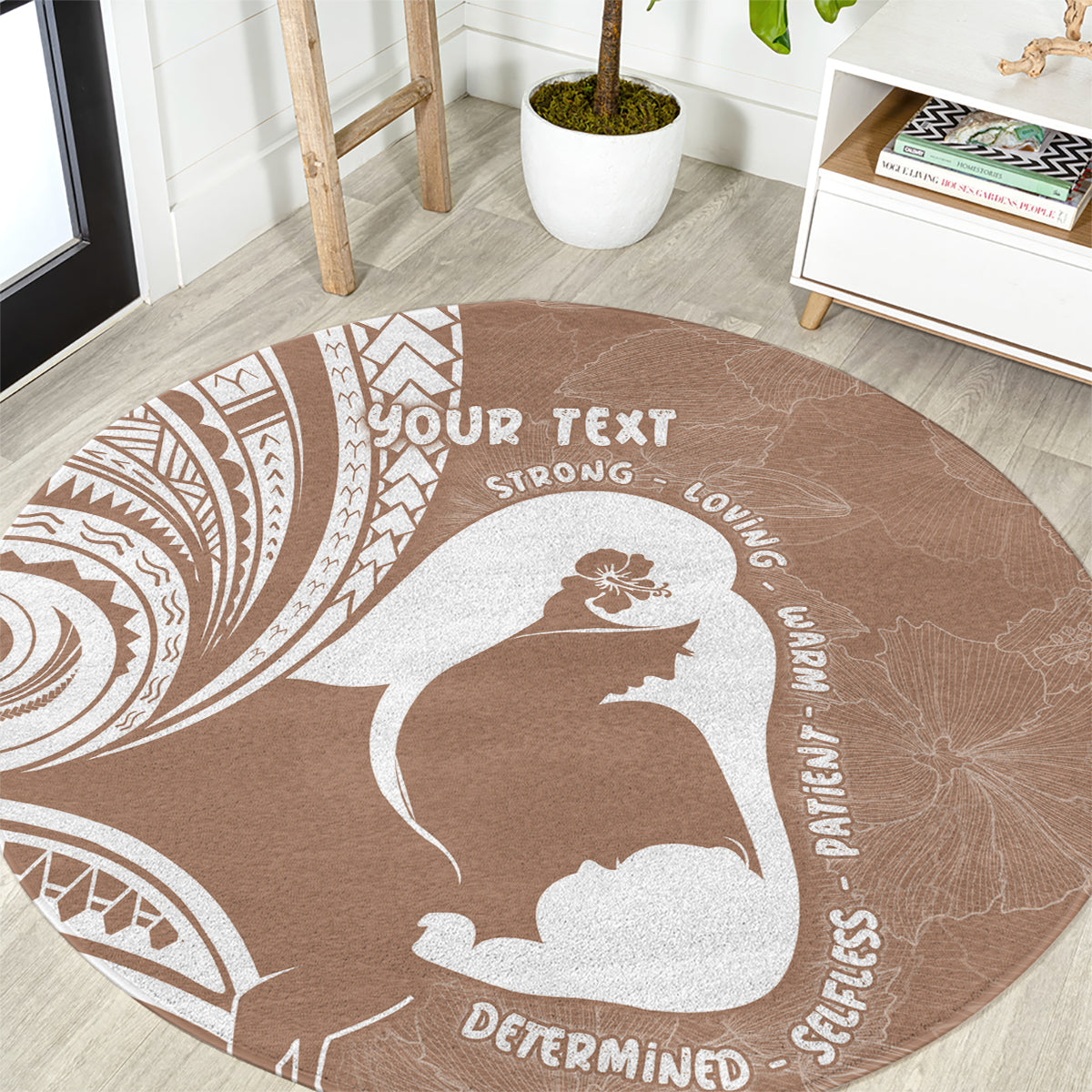 Mother's Day Round Carpet Polynesia Vintage Hibiscus - Brown LT7 Brown - Polynesian Pride