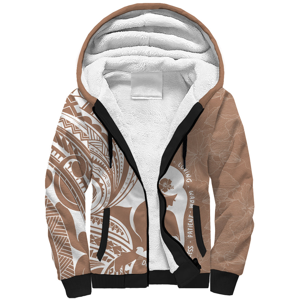 Mother's Day Sherpa Hoodie Polynesia Vintage Hibiscus - Brown