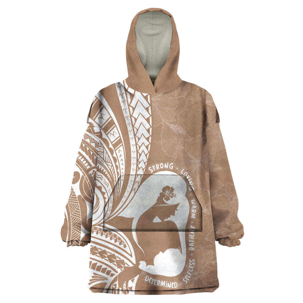 Mother's Day Wearable Blanket Hoodie Polynesia Vintage Hibiscus - Brown LT7 One Size Brown - Polynesian Pride