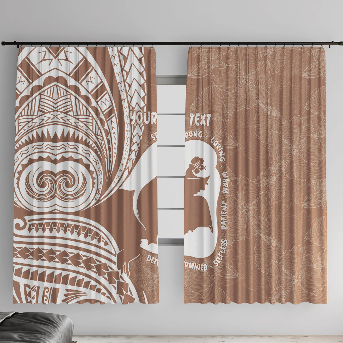 Mother's Day Window Curtain Polynesia Vintage Hibiscus - Brown LT7 With Hooks Brown - Polynesian Pride